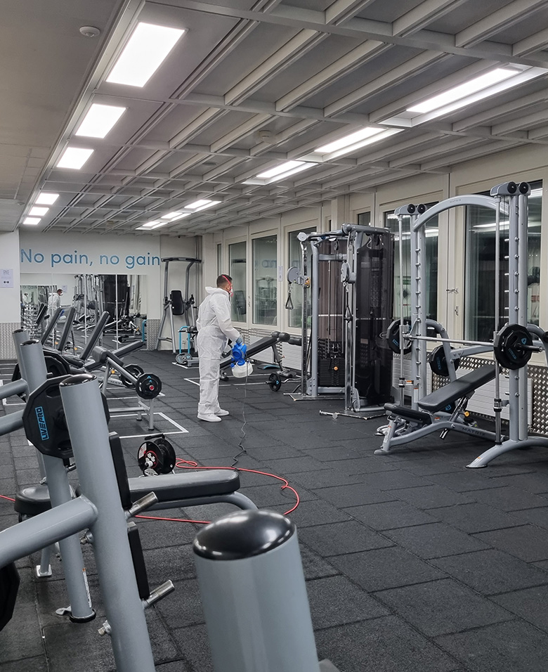 Disinfection of air and surfaces in a sports hall in French-speaking Switzerland